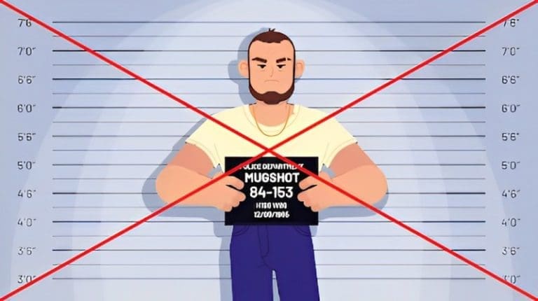 A cartoon man with an Online Reputation holding a mugshot.