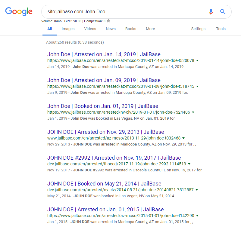 screenshot of jailbase on google