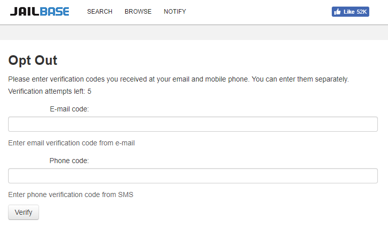 jailbase opt out verify