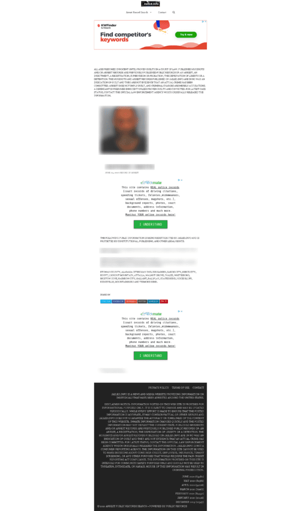 jailed info example mugshot page